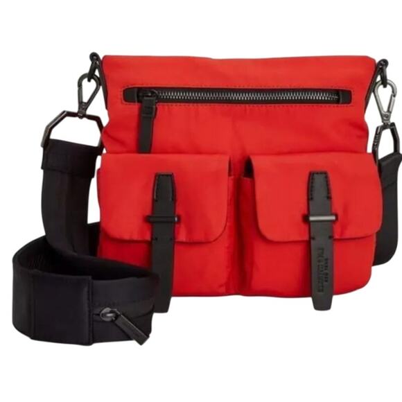 Kenneth Cole “Vesey” Large Bright Fire Red & Black Crossbody Bag w/ Pockets, NWT - Picture 1 of 12